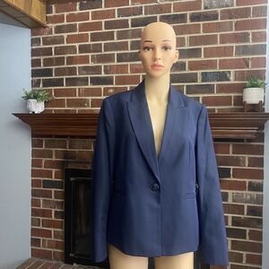 Nine West Women’s Navy Blue Blazer Size 14P Jacket One Button Striped Pre Owned‎